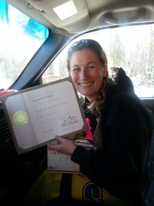 My latest promotion certificate came in the mail! We checked on the way home from snowmachining at the cabin! 